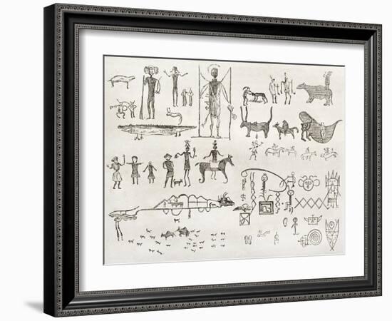 Hieroglyphics Found In A Cave Near Fossil Creek, Arizona-marzolino-Framed Art Print