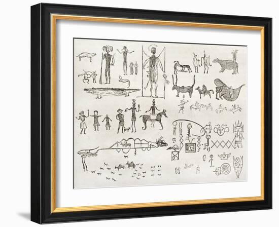 Hieroglyphics Found In A Cave Near Fossil Creek, Arizona-marzolino-Framed Art Print