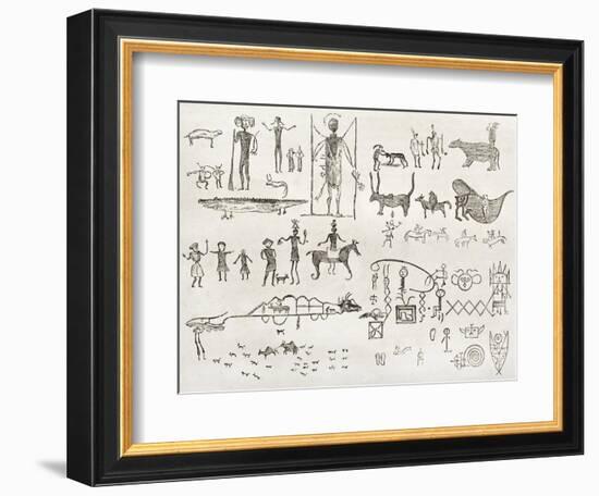 Hieroglyphics Found In A Cave Near Fossil Creek, Arizona-marzolino-Framed Premium Giclee Print