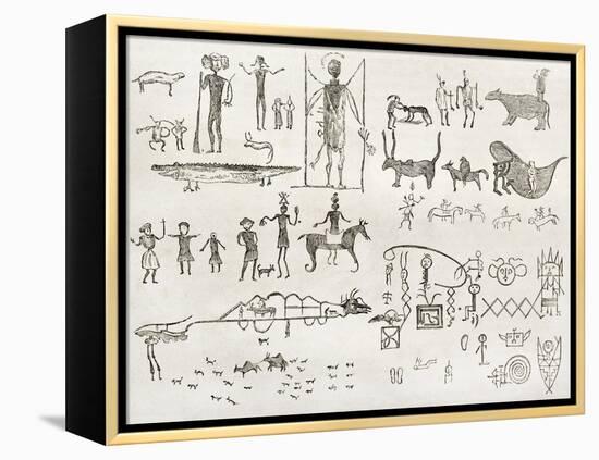 Hieroglyphics Found In A Cave Near Fossil Creek, Arizona-marzolino-Framed Stretched Canvas