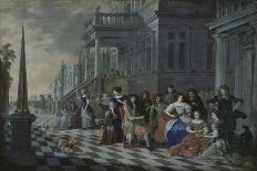 Characters Making Music in Front of a Palace, 1672 (Oil on Canvas)-Hieronymus Janssens-Framed Giclee Print