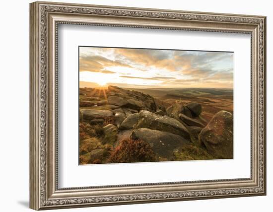 Higger Tor, Carl Wark Hill Fort and Hathersage Moor, sunrise in autumn, Peak District National Park-Eleanor Scriven-Framed Photographic Print