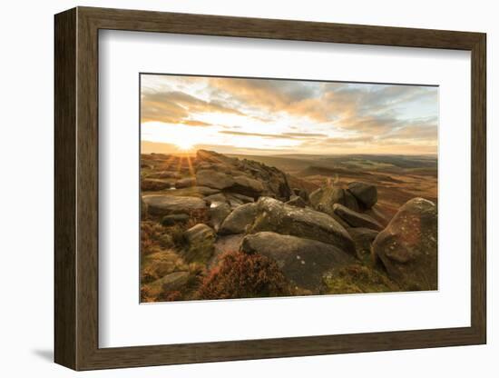 Higger Tor, Carl Wark Hill Fort and Hathersage Moor, sunrise in autumn, Peak District National Park-Eleanor Scriven-Framed Photographic Print