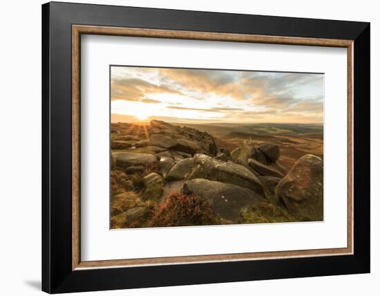 Higger Tor, Carl Wark Hill Fort and Hathersage Moor, sunrise in autumn, Peak District National Park-Eleanor Scriven-Framed Photographic Print