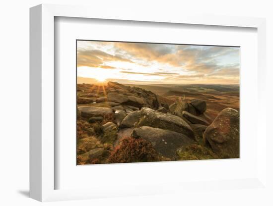 Higger Tor, Carl Wark Hill Fort and Hathersage Moor, sunrise in autumn, Peak District National Park-Eleanor Scriven-Framed Photographic Print