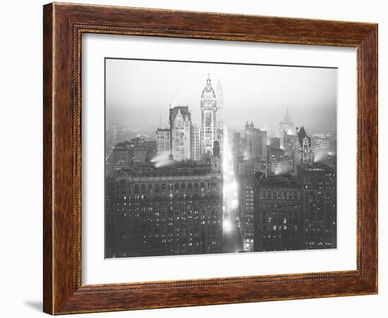 High-Angle Misty Night View of Lower Manhattan Looking North-William Davis Hassler-Framed Photographic Print