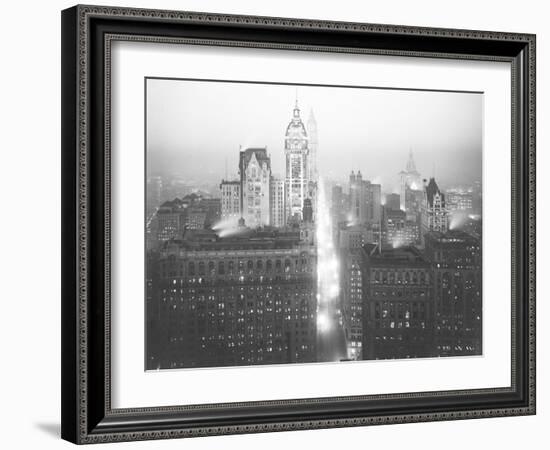 High-Angle Misty Night View of Lower Manhattan Looking North-William Davis Hassler-Framed Photographic Print