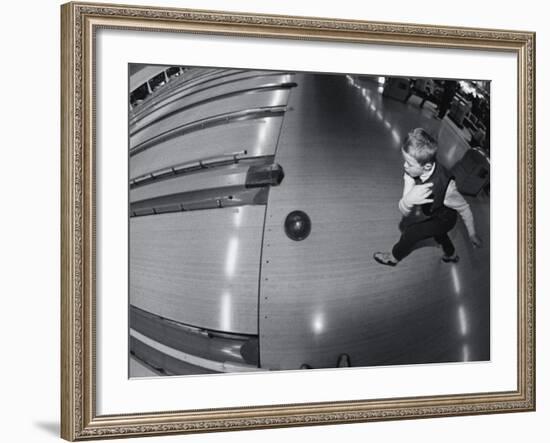 High Angle View of a Boy Bowling-null-Framed Photographic Print