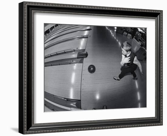 High Angle View of a Boy Bowling-null-Framed Photographic Print