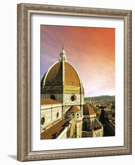 High Angle View of a Cathedral, Duomo Santa Maria Del Fiore, at Sunset Florence, Tuscany, Italy-Miva Stock-Framed Photographic Print