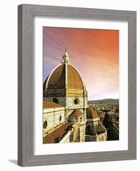 High Angle View of a Cathedral, Duomo Santa Maria Del Fiore, at Sunset Florence, Tuscany, Italy-Miva Stock-Framed Photographic Print