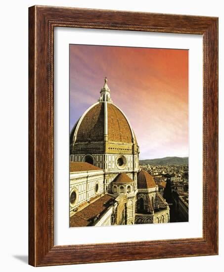 High Angle View of a Cathedral, Duomo Santa Maria Del Fiore, at Sunset Florence, Tuscany, Italy-Miva Stock-Framed Photographic Print