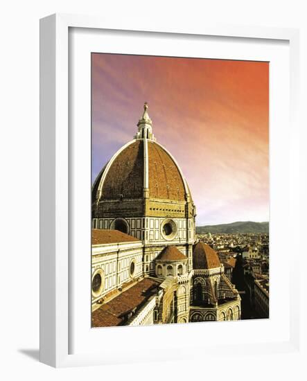 High Angle View of a Cathedral, Duomo Santa Maria Del Fiore, at Sunset Florence, Tuscany, Italy-Miva Stock-Framed Photographic Print