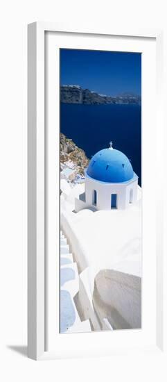 High Angle View of a Church with Blue Dome, Oia, Santorini, Cyclades Islands, Greece-null-Framed Photographic Print