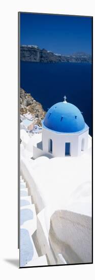 High Angle View of a Church with Blue Dome, Oia, Santorini, Cyclades Islands, Greece-null-Mounted Photographic Print