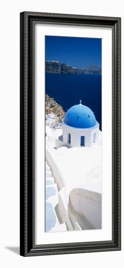 High Angle View of a Church with Blue Dome, Oia, Santorini, Cyclades Islands, Greece-null-Framed Photographic Print