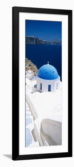 High Angle View of a Church with Blue Dome, Oia, Santorini, Cyclades Islands, Greece-null-Framed Photographic Print