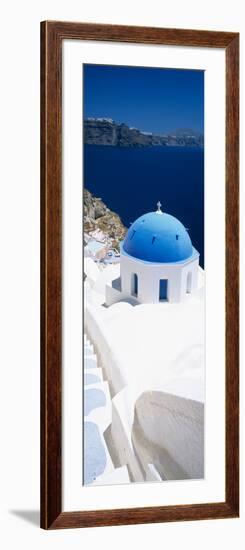 High Angle View of a Church with Blue Dome, Oia, Santorini, Cyclades Islands, Greece-null-Framed Photographic Print