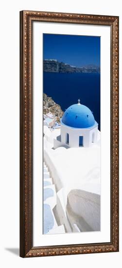 High Angle View of a Church with Blue Dome, Oia, Santorini, Cyclades Islands, Greece-null-Framed Photographic Print