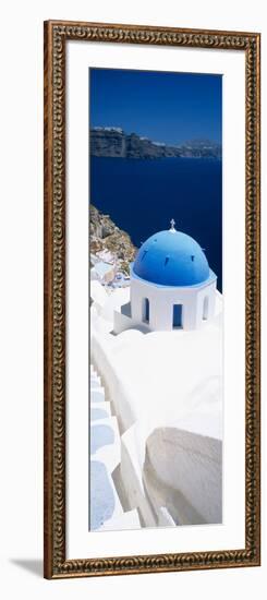 High Angle View of a Church with Blue Dome, Oia, Santorini, Cyclades Islands, Greece-null-Framed Photographic Print