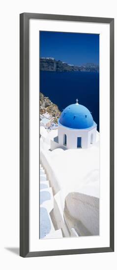 High Angle View of a Church with Blue Dome, Oia, Santorini, Cyclades Islands, Greece-null-Framed Photographic Print