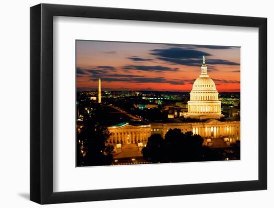 High angle view of a city lit up at dusk, Washington DC, USA-null-Framed Photographic Print