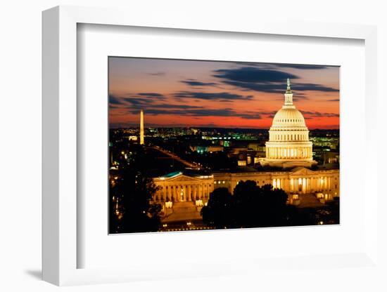 High angle view of a city lit up at dusk, Washington DC, USA-null-Framed Photographic Print