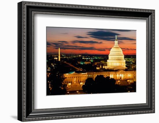 High angle view of a city lit up at dusk, Washington DC, USA-null-Framed Photographic Print