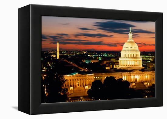 High angle view of a city lit up at dusk, Washington DC, USA-null-Framed Premier Image Canvas