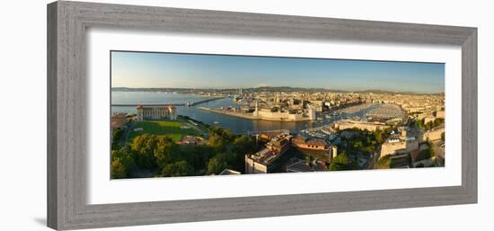 High Angle View of a City with Port, Marseille, Bouches-Du-Rhone, Provence-Alpes-Cote D'Azur-null-Framed Photographic Print