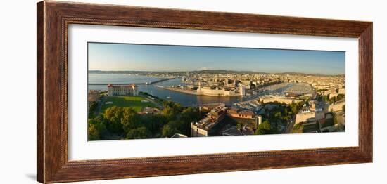 High Angle View of a City with Port, Marseille, Bouches-Du-Rhone, Provence-Alpes-Cote D'Azur-null-Framed Photographic Print