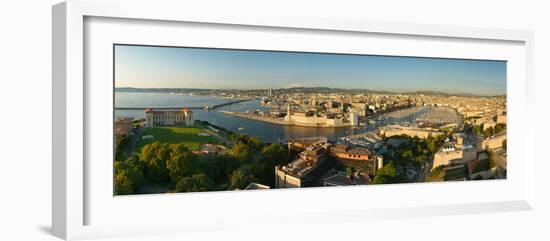 High Angle View of a City with Port, Marseille, Bouches-Du-Rhone, Provence-Alpes-Cote D'Azur-null-Framed Photographic Print