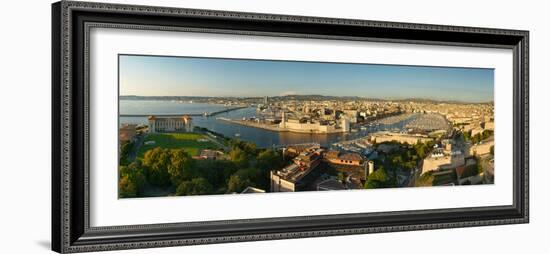 High Angle View of a City with Port, Marseille, Bouches-Du-Rhone, Provence-Alpes-Cote D'Azur-null-Framed Photographic Print