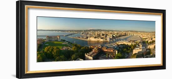 High Angle View of a City with Port, Marseille, Bouches-Du-Rhone, Provence-Alpes-Cote D'Azur-null-Framed Photographic Print