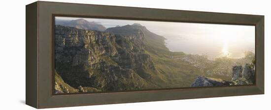 High Angle View of a Coastline, Camps Bay, Table Mountain, Cape Town, South Africa-null-Framed Stretched Canvas