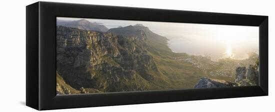 High Angle View of a Coastline, Camps Bay, Table Mountain, Cape Town, South Africa-null-Framed Stretched Canvas