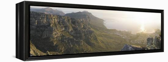 High Angle View of a Coastline, Camps Bay, Table Mountain, Cape Town, South Africa-null-Framed Stretched Canvas