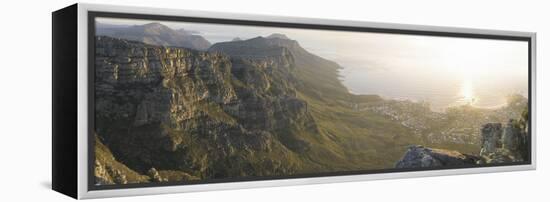 High Angle View of a Coastline, Camps Bay, Table Mountain, Cape Town, South Africa-null-Framed Stretched Canvas