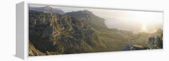 High Angle View of a Coastline, Camps Bay, Table Mountain, Cape Town, South Africa-null-Framed Stretched Canvas