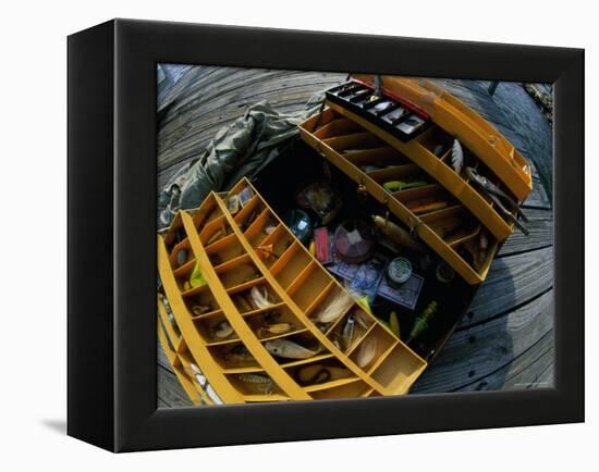 High Angle View of a Fishing Tackle Box-null-Framed Premier Image Canvas