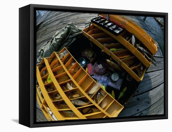 High Angle View of a Fishing Tackle Box-null-Framed Premier Image Canvas