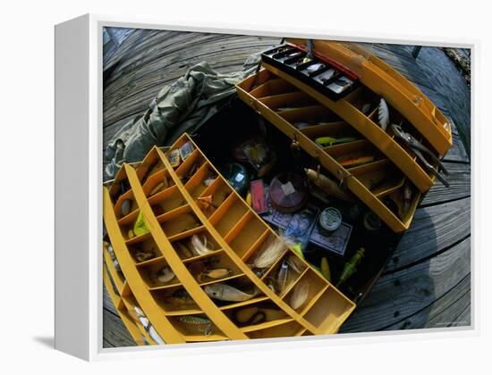 High Angle View of a Fishing Tackle Box-null-Framed Premier Image Canvas