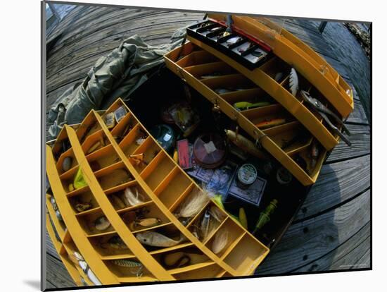 High Angle View of a Fishing Tackle Box-null-Mounted Photographic Print