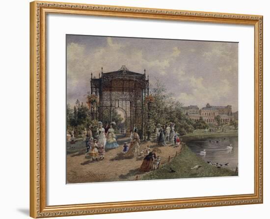 High Angle View of a Group of People Walking in a Park, Bastion Promenade, Vienna, Austria-null-Framed Giclee Print