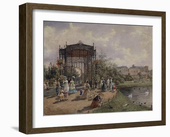 High Angle View of a Group of People Walking in a Park, Bastion Promenade, Vienna, Austria-null-Framed Giclee Print