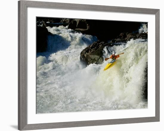 High angle view of a person kayaking in rapid water-null-Framed Photographic Print