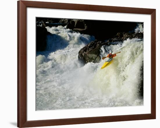 High angle view of a person kayaking in rapid water-null-Framed Photographic Print