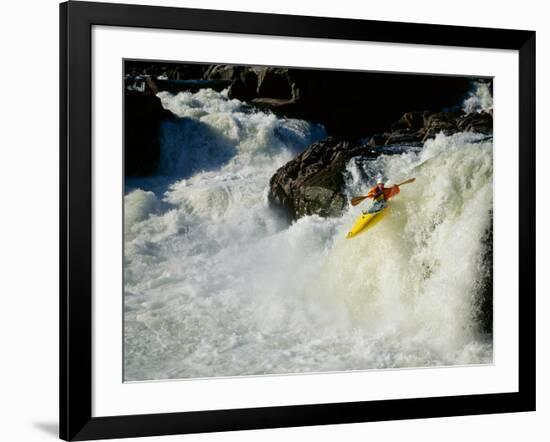 High angle view of a person kayaking in rapid water-null-Framed Photographic Print