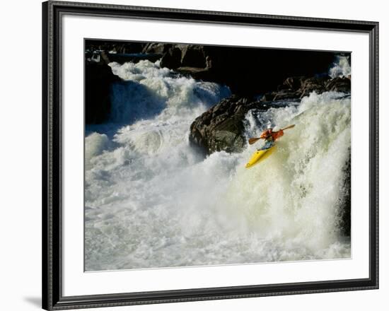 High angle view of a person kayaking in rapid water-null-Framed Photographic Print