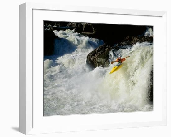High angle view of a person kayaking in rapid water-null-Framed Photographic Print